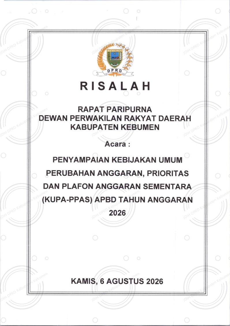 Risalah Rapat Paripurna Penyampaian KUPA–PPAS APBD Kabupaten Kebumen Tahun Anggaran 2026